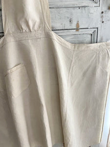 Antique French EMBROIDERED heavy linen cotton NATURAL WORK WEAR APRON c1920