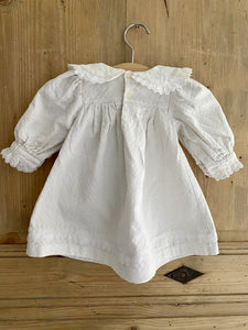 Vintage French BABY dress FRILL COLLAR PIQUE cotton DOLL c1950