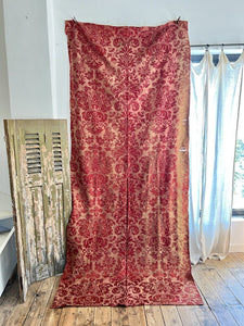 Antique French DAMASK RED GOLD SILK panel indiennes ARABESQUES DECOR c1880