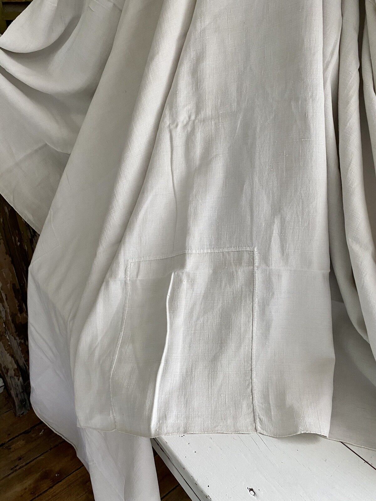 PRIMITIVE large French HOMESPUN LINEN central seam SG mono patched c1830