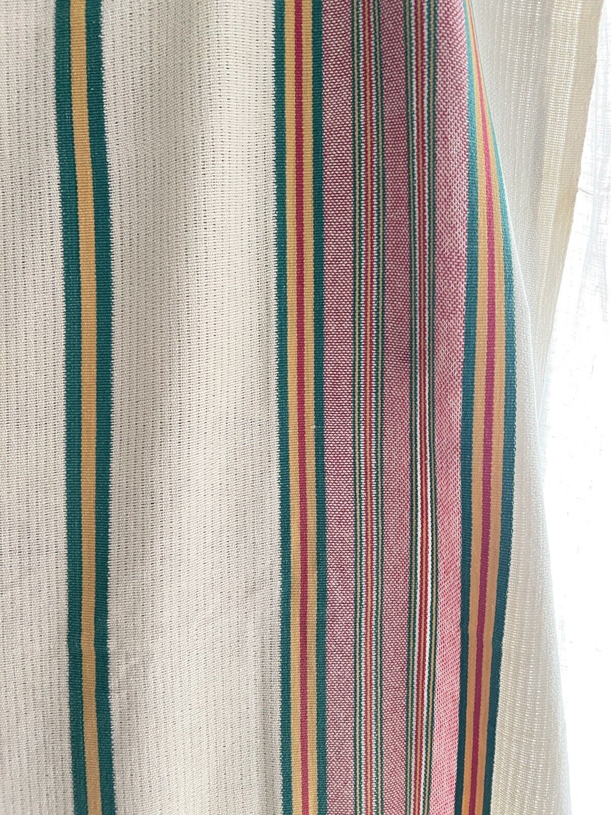 Vintage French Provencal long cotton STRIPED DOOR CURTAIN fringes c1950