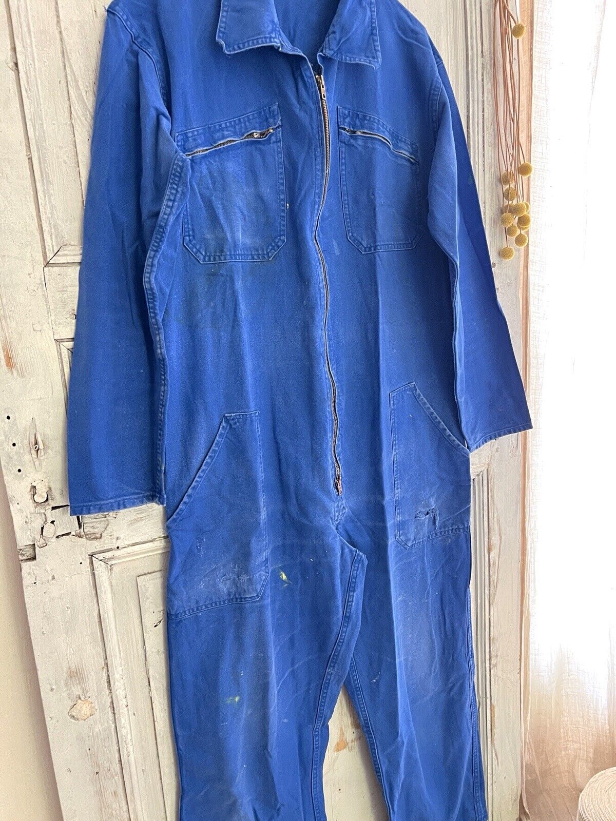 Vintage French large WORK WEAR overalls INDIGO blue cotton ZIP c1950