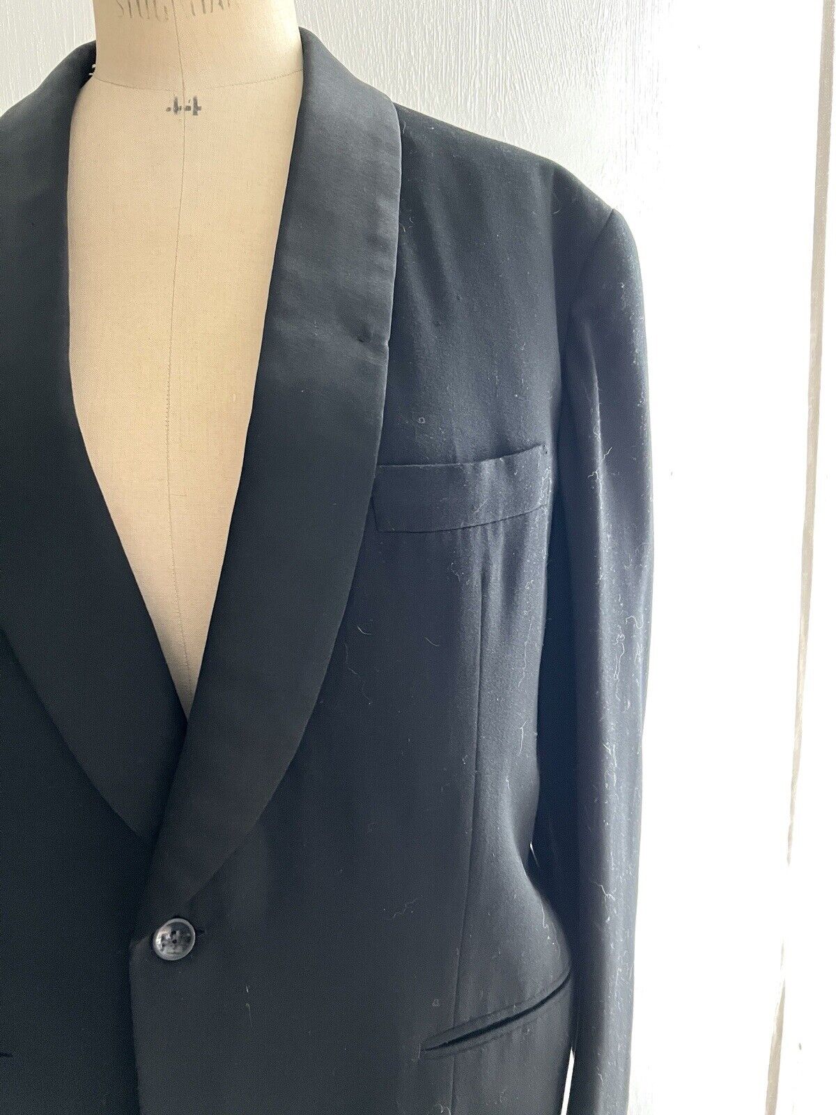 Antique French man BLACK wool TUXEDO jacket SILK shawl collar c1920