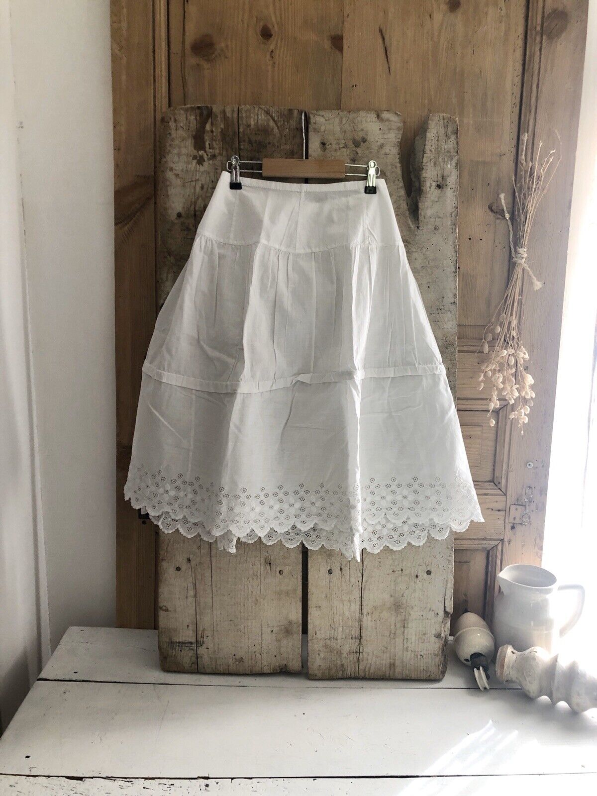 Antique french cotton PETTICOAT broderies anglaises FESTON c1900