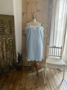 Antique French EMBROIDERED pale blue COTTON NIGHTSHIRT c1920