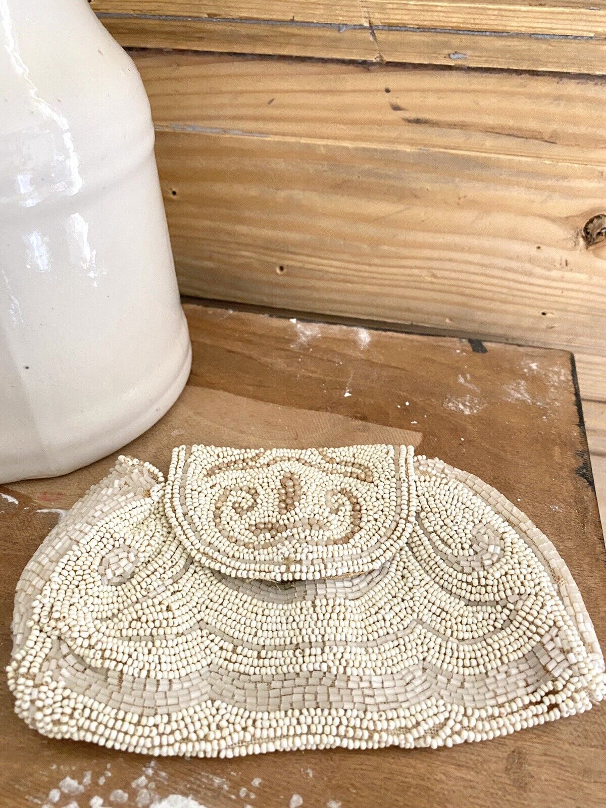 Art Deco French EMBROIDERED PEARL BAG MINAUDIÈRE c1930