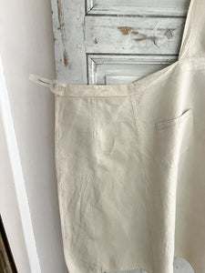 Antique French EMBROIDERED heavy linen cotton NATURAL WORK WEAR APRON c1920