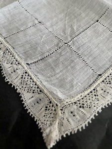 Set 6 antique French woman LINON embroidered HANDKERCHIEF LACE c1930