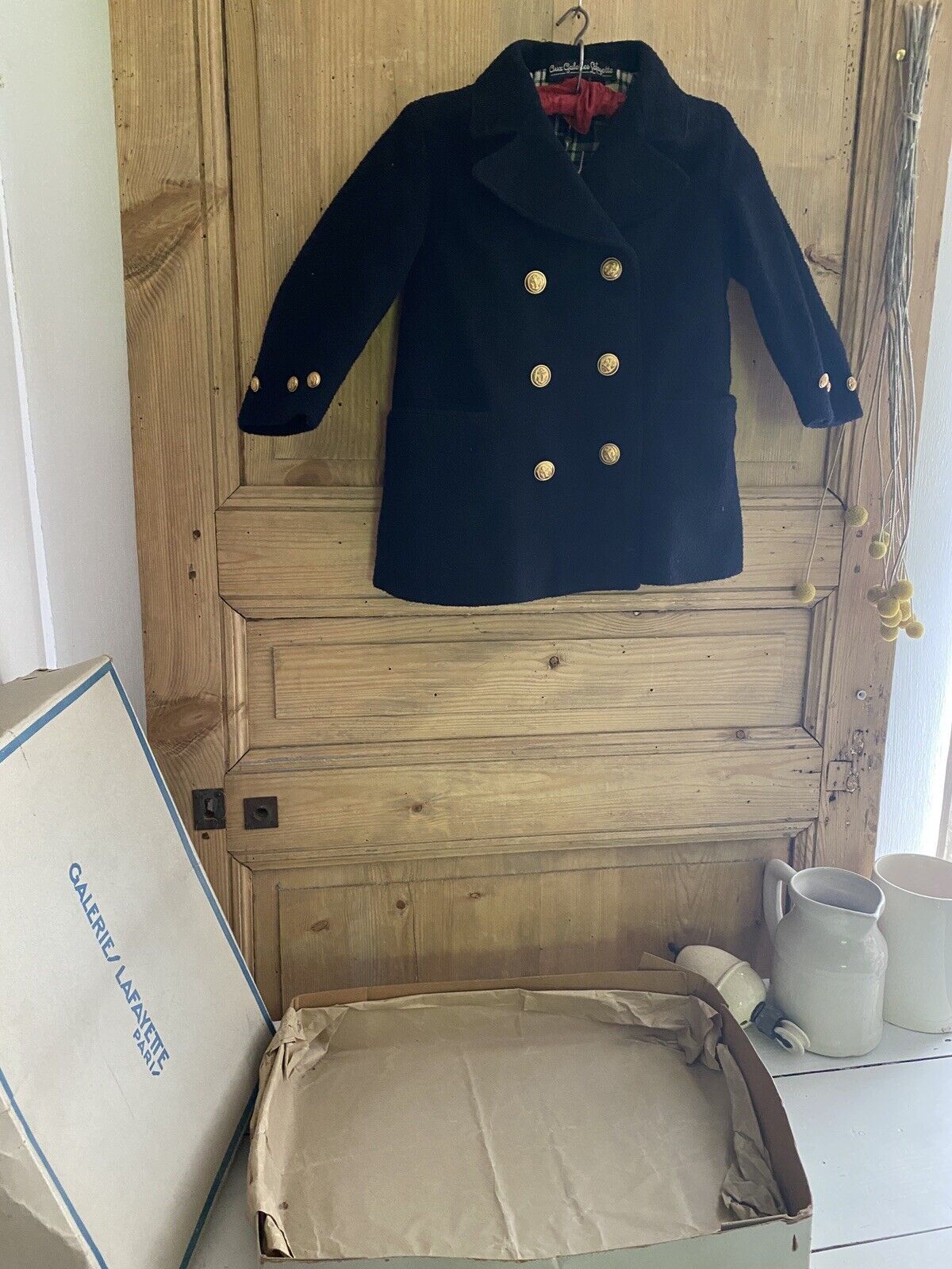 Vintage French DEADSTOCK child SAILOR COAT wool Galeries Lafayette Paris c1950