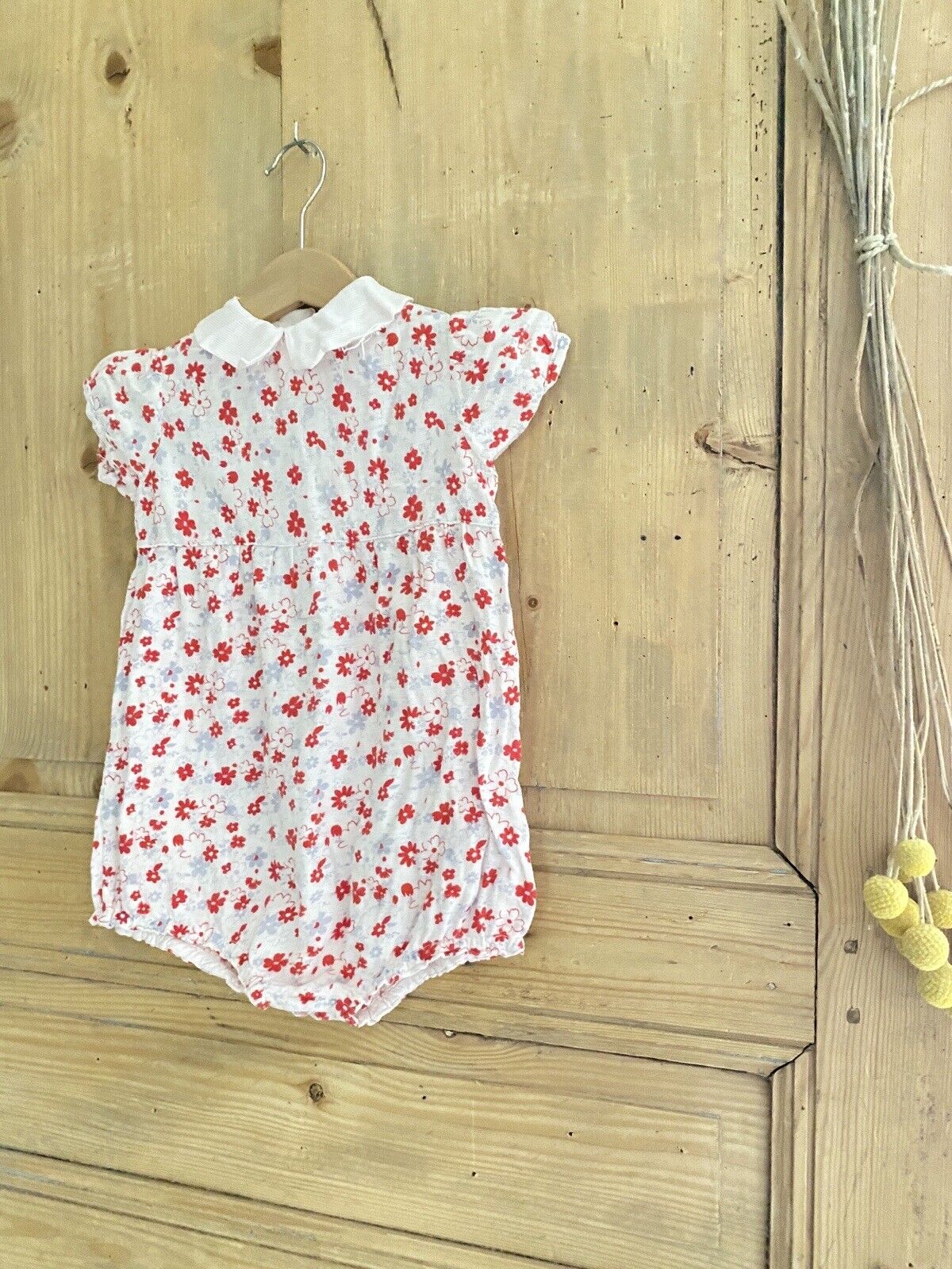 Vintage French FLORAL cotton BABY ROMPER c1950