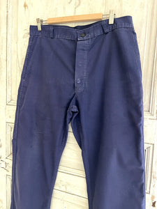 Vintage French PATCHED pants WORK WEAR trouser INDIGO moleskine c1930