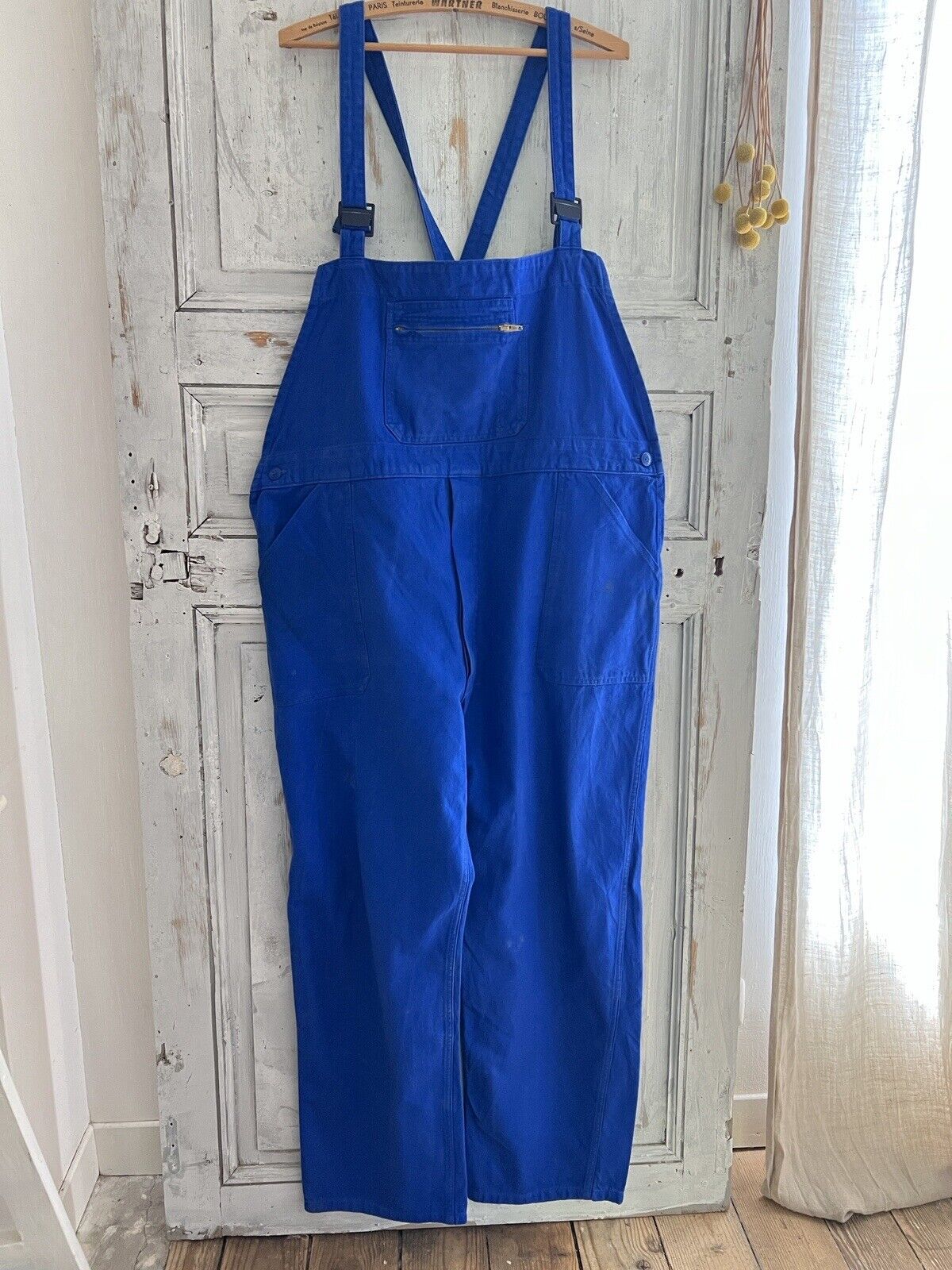 Vintage French large WORK WEAR overalls INDIGO blue cotton c1950