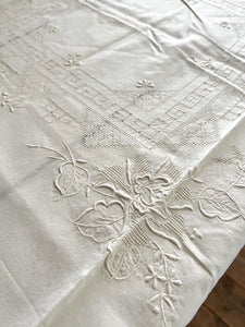 SET vintage cotton TABLECLOTH 6 NAPKINS openworks c1950