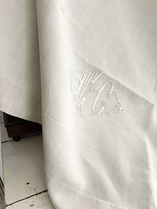 ART NOUVEAU French TROUSSEAU floppy GREYISH LINEN FIL sheet MC mono c1920