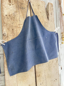 Antique French rare CHILD INDIGO WORK WEAR APRON LINEN c1900