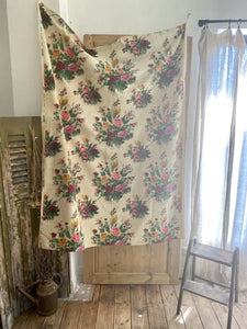 Vintage French FLORAL cotton PANEL large scale ROSES bouquets UPHOLSTERY c1950