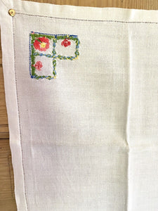 6 Vintage French HEAVY LINEN embroidered NAPKINS openworks c1950