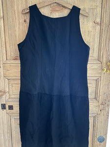 Vintage French PEASANT woman rayonne BLACK DRESS sleeveless c1950