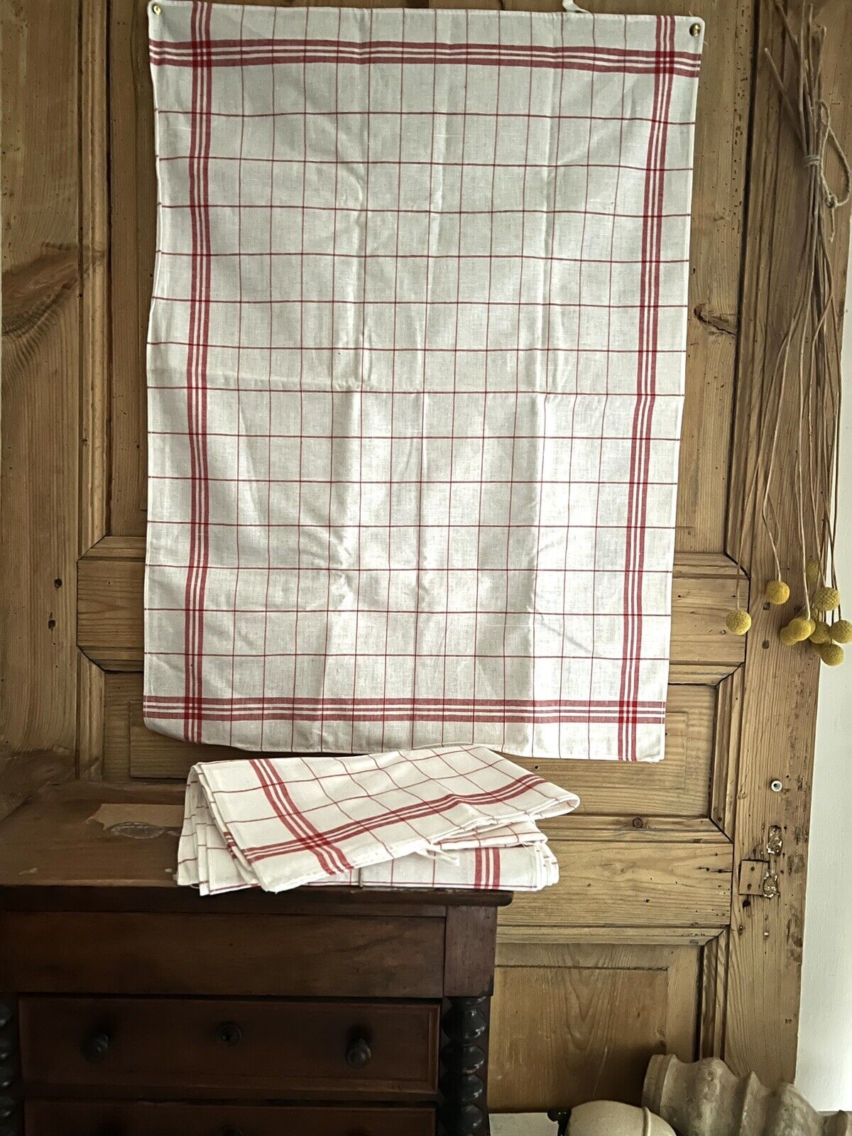 SET 3 vintage French TEA TOWELS cotton FIL c1920