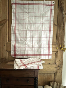 SET 3 vintage French TEA TOWELS cotton FIL c1920