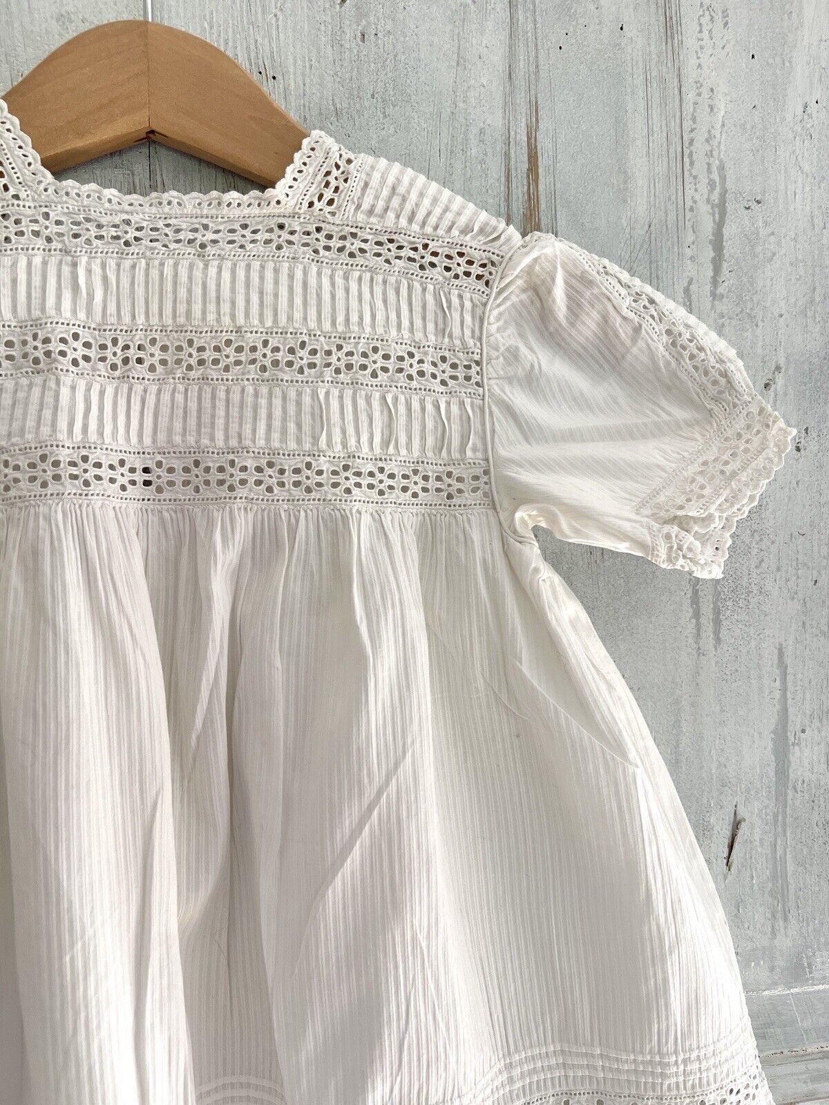 Vintage French ribbed COTTON child embroidered LACE dress DOLL c1930