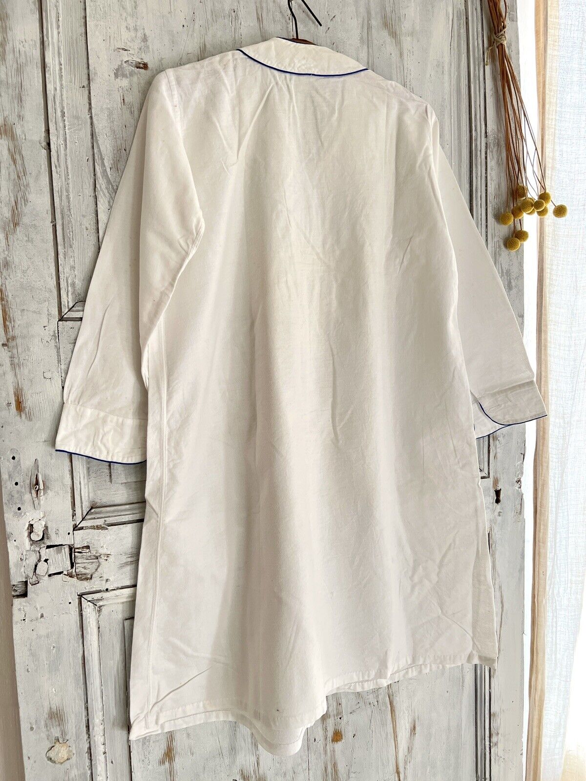 Antique French MAN brushed cotton NIGHTSHIRT blue liseret 1900