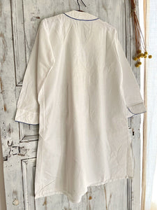 Antique French MAN brushed cotton NIGHTSHIRT blue liseret 1900