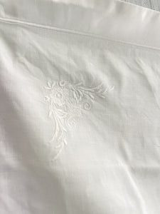 Vintage French PAIR linen PILLOW SHAM floral embroideries c1950