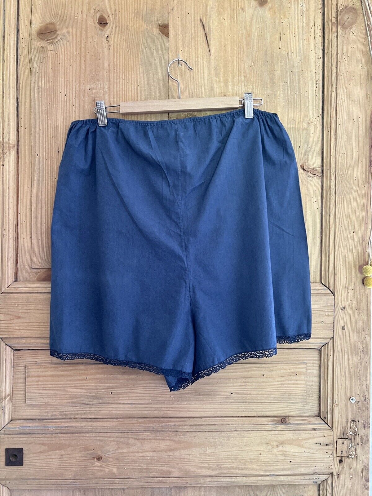 Antique French BLUE DYE cotton PANTY culotte LACE trim c1900