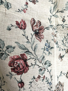 Vintage French HEAVY BOTANIC JACQUARD linen fabric ROSES panel UPHOLSTERY c1940