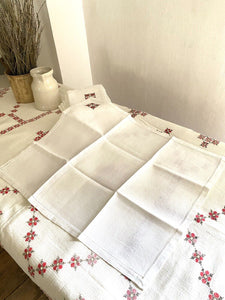 SET EMBROIDERED heavy RUSTIC country LINEN TABLECLOTH 12 NAPKINS c1930