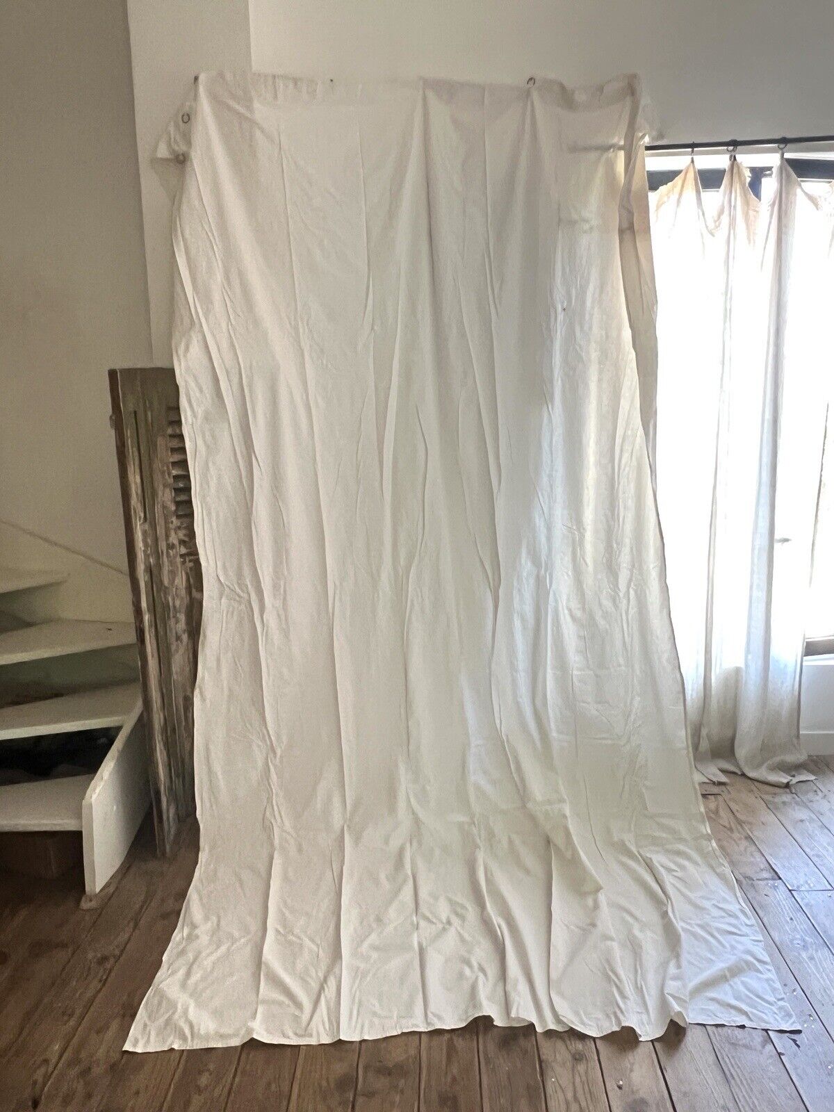 Rare antique French LARGE CONVENT linen cotton curtain c1900