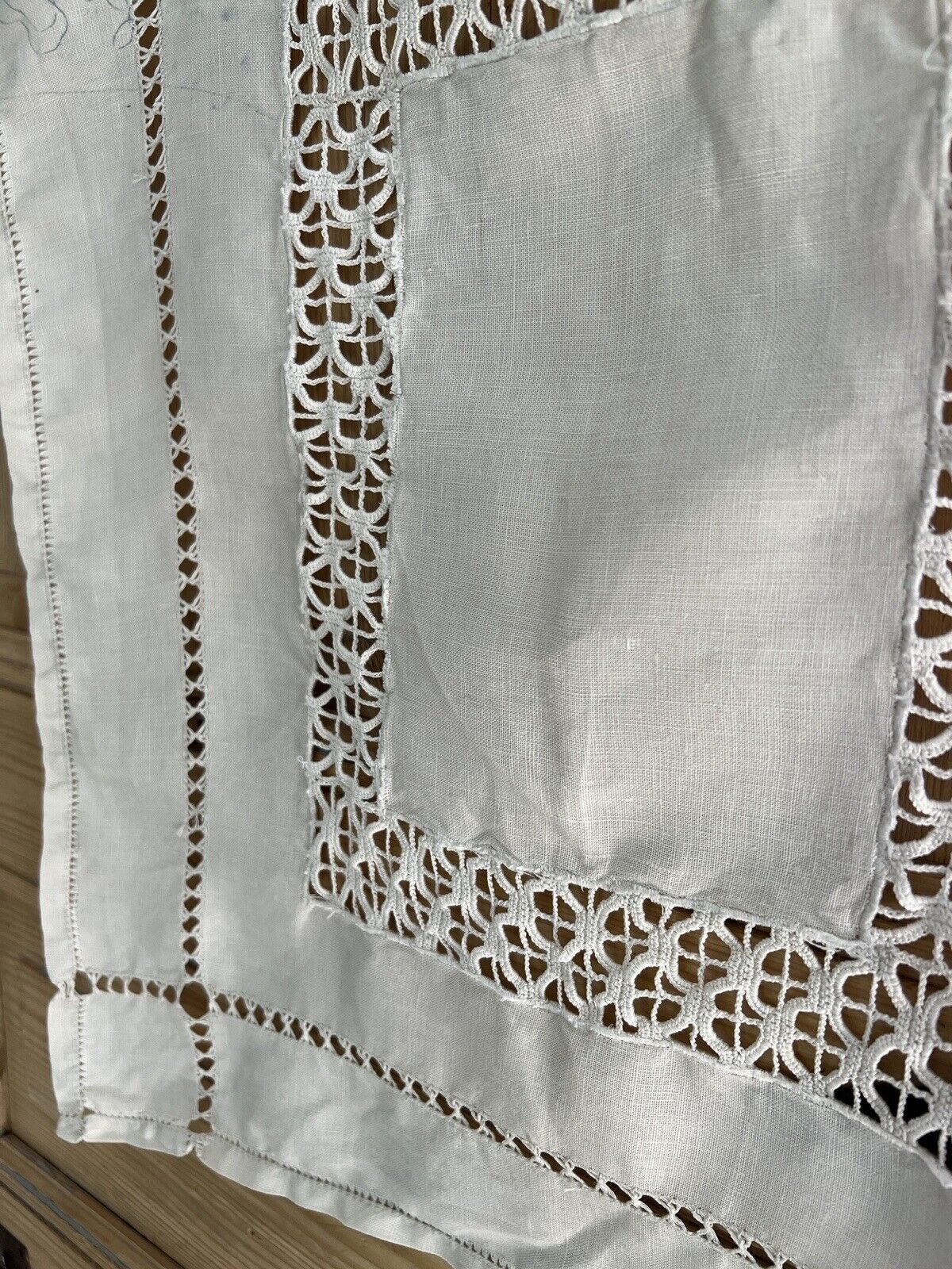 Antique LARGE French DOILY linen work in progress OPENWORKS napperon c1920