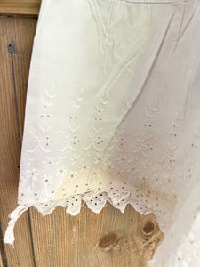 Antique French LONG VICTORIAN cotton PETTICOAT broderies anglaises FRILLS c1900