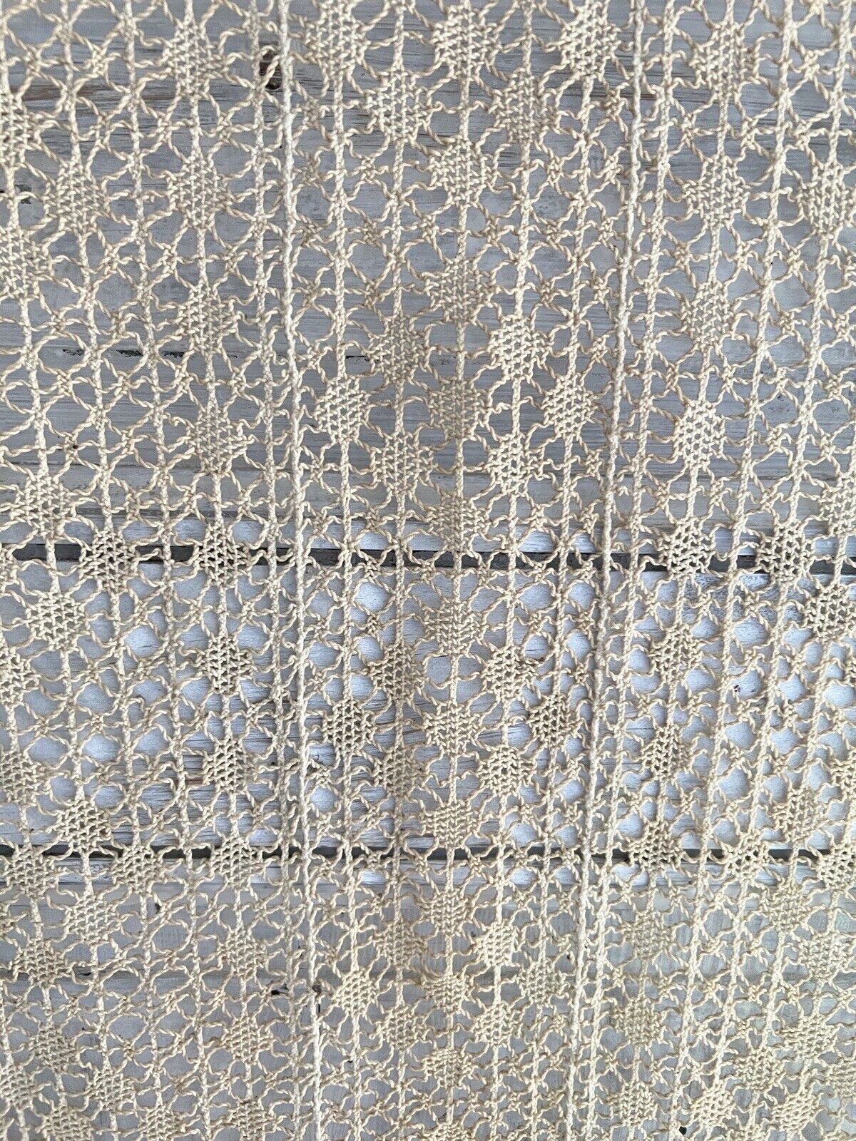 Art Deco French FILET LACE cotton CURTAIN golden tones c1920