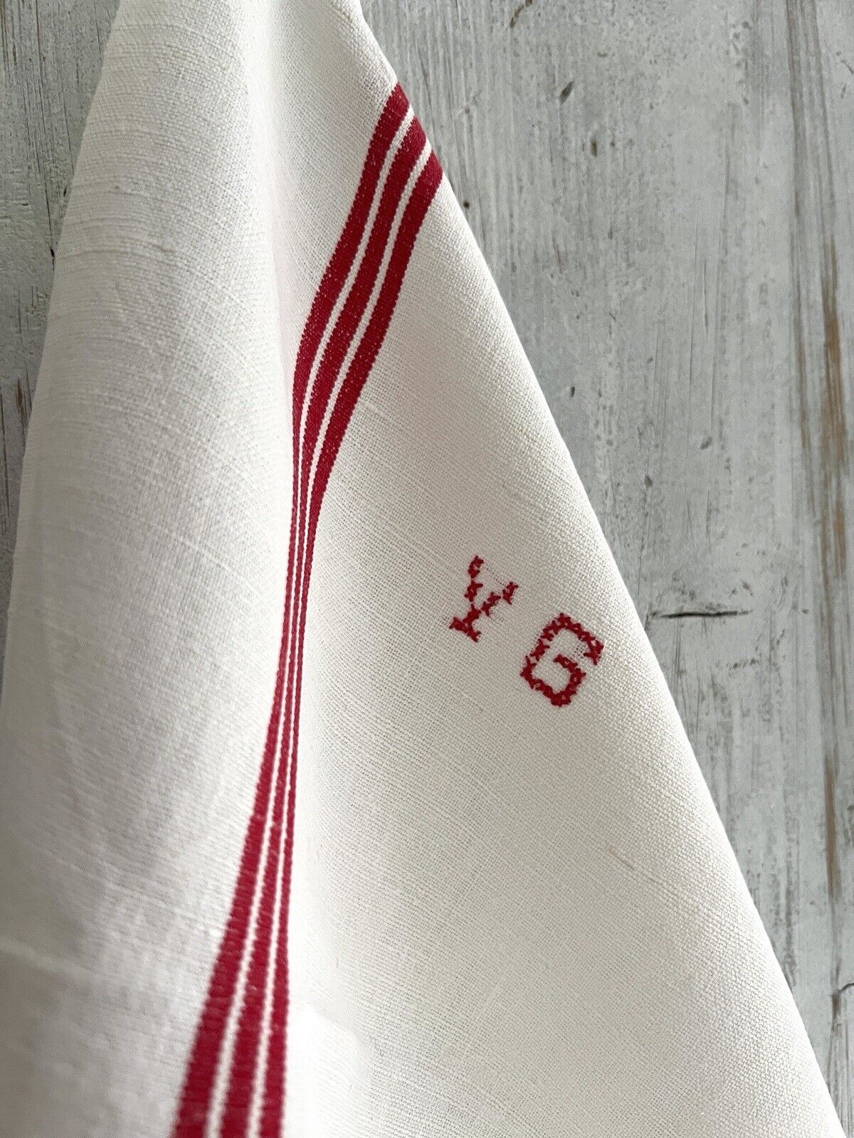 PAIR vintage French LINEN TEA TOWELS YG mono c1920