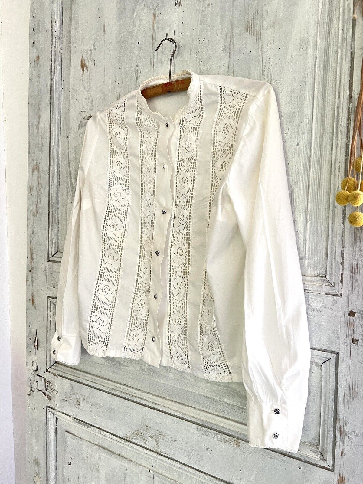 Vintage French woman cotton FILET LACE BLOUSE c1930