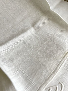 COMPLETE SET 12 Art Deco French DAMASK LINEN NAPKINS openworks BC mono c1930