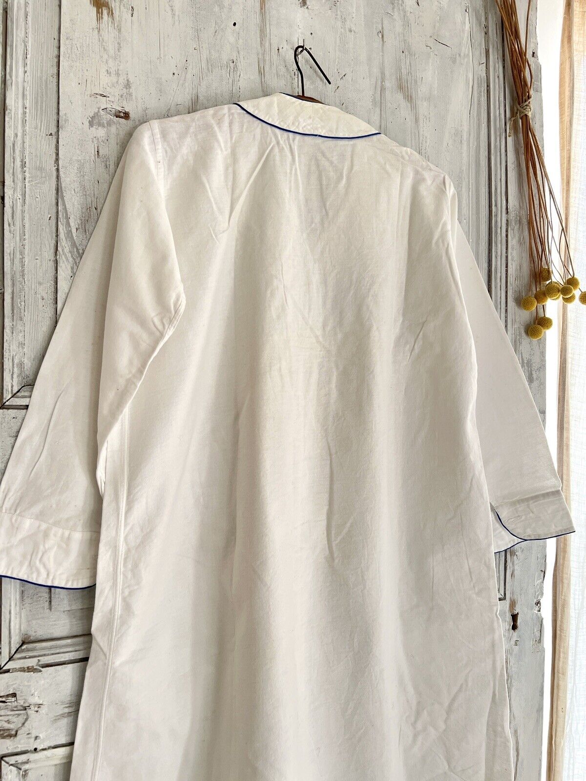 Antique French MAN brushed cotton NIGHTSHIRT blue liseret 1900