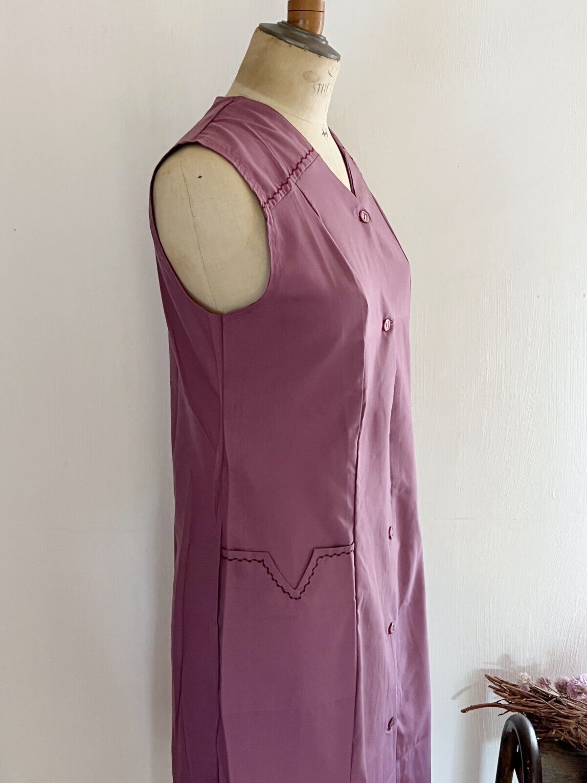 Vintage French PALE PURPLE rustic WORK WEAR APRON Provence c 1950