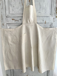 Antique French EMBROIDERED heavy linen cotton NATURAL WORK WEAR APRON c1920