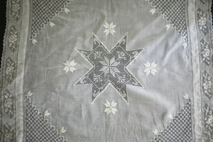 Antique French woman BRIDE star handkerchief LACE c1900