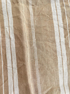 Antique WIDE French TICKING LINEN copper tones UPHOLSTERY c1900