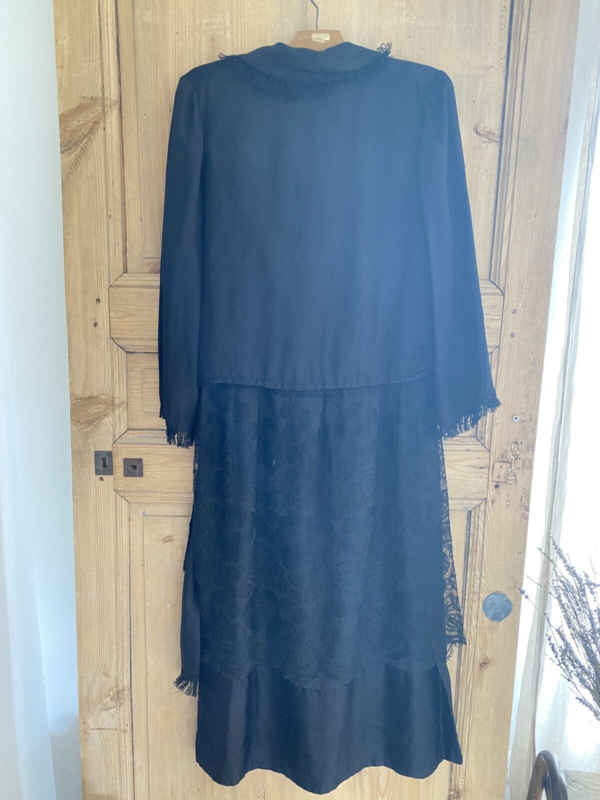 Années Folles French black SILK DRESS & BLOUSE SHAWL c1920