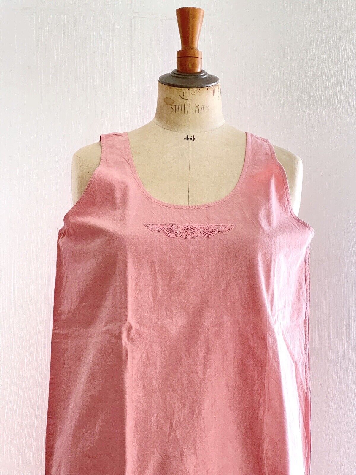 Vintage French PALE PINK DYED linen cotton nightshirt c1930