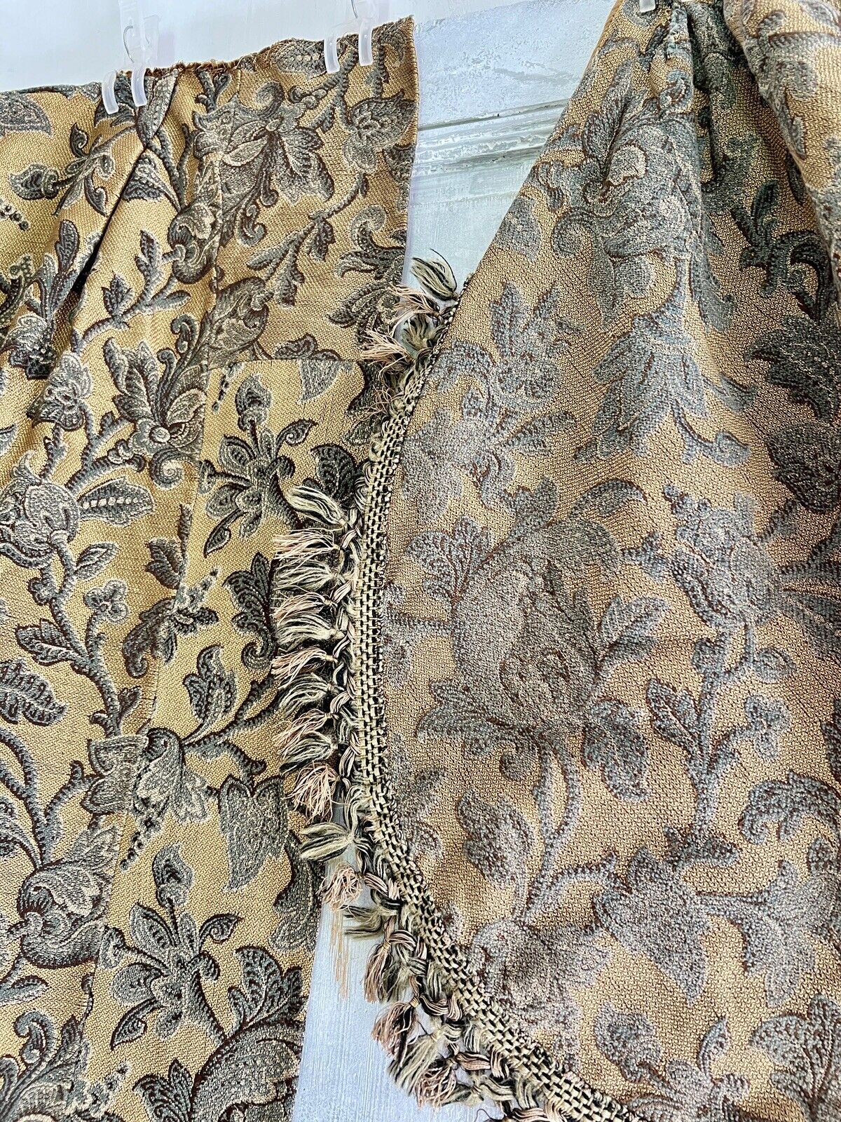 2 Empire French GOLD jacquard PELMET FRINGES c1870