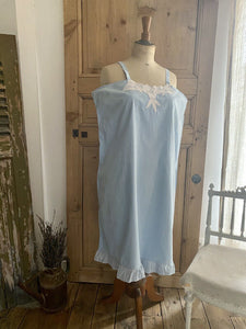 Antique French EMBROIDERED pale blue COTTON NIGHTSHIRT c1920