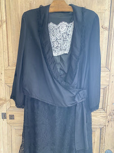 Années Folles French black SILK DRESS & BLOUSE SHAWL c1920