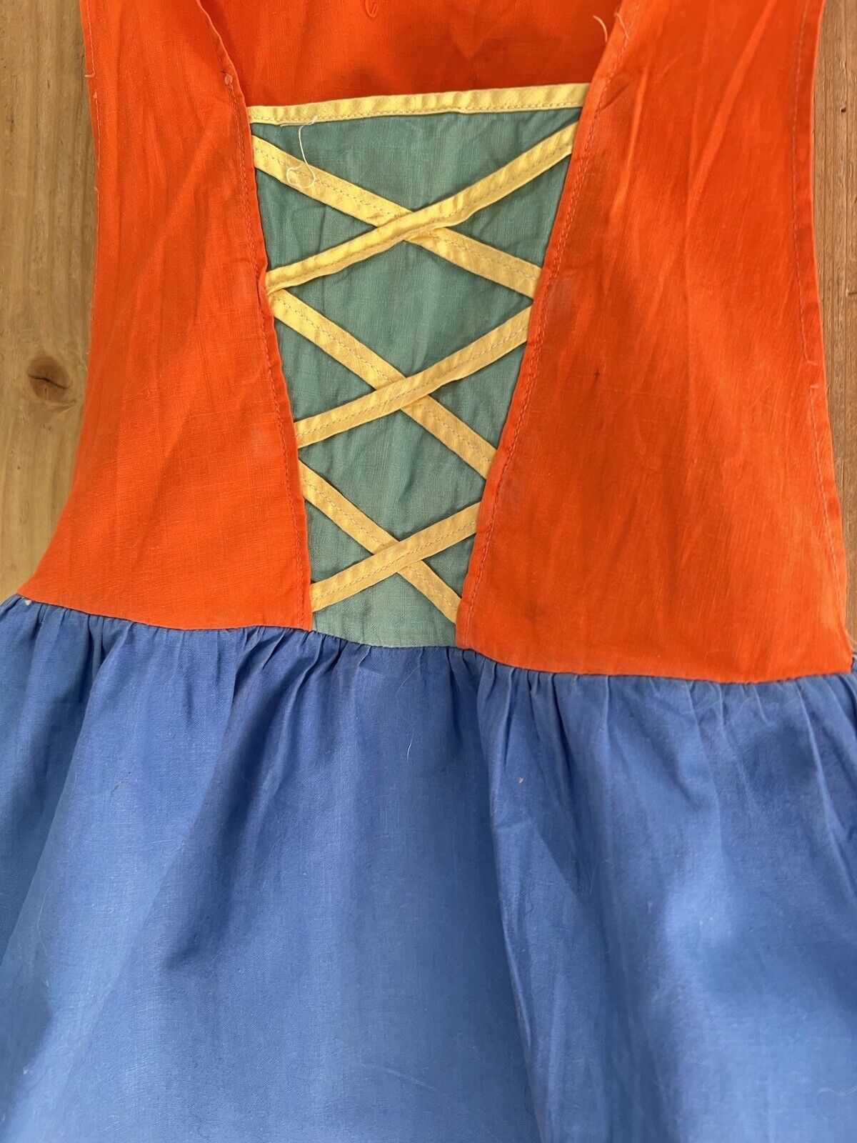 Vintage French CHILD cotton APRON HARLEQUIN costume primary COLOURS c1950