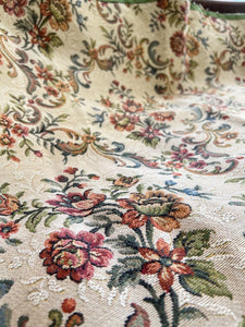 Vintage French DAMASK cotton SOFA cover floral bouquets c1950